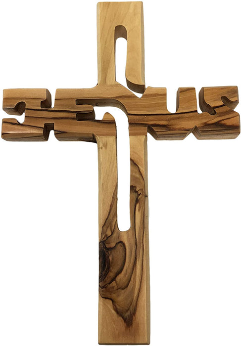 AramediA Olive Wood Handcrafted Jesus Wall Hanging Cross by Artisans in The Holy Land- 6" x 8" x 0.5" (Inches)