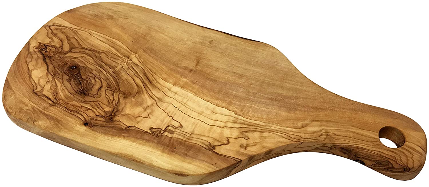 Handmade Olive Wood Cutting Board with Handle, Handmade and Hand Carved by Artisans – Dimensions: 40 x 25 x 2 (cm) or 15.5 x 9.5 x 0.7 (Inches); - Weight: 1.6 kg / 3.4 pounds
