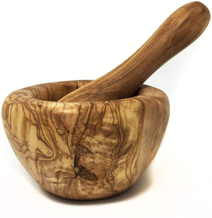 Mortar and Pestle Olive Wood, Tunisian Handicrafts Grinder Set for Kitchen Crush Spices - Garlic Smasher