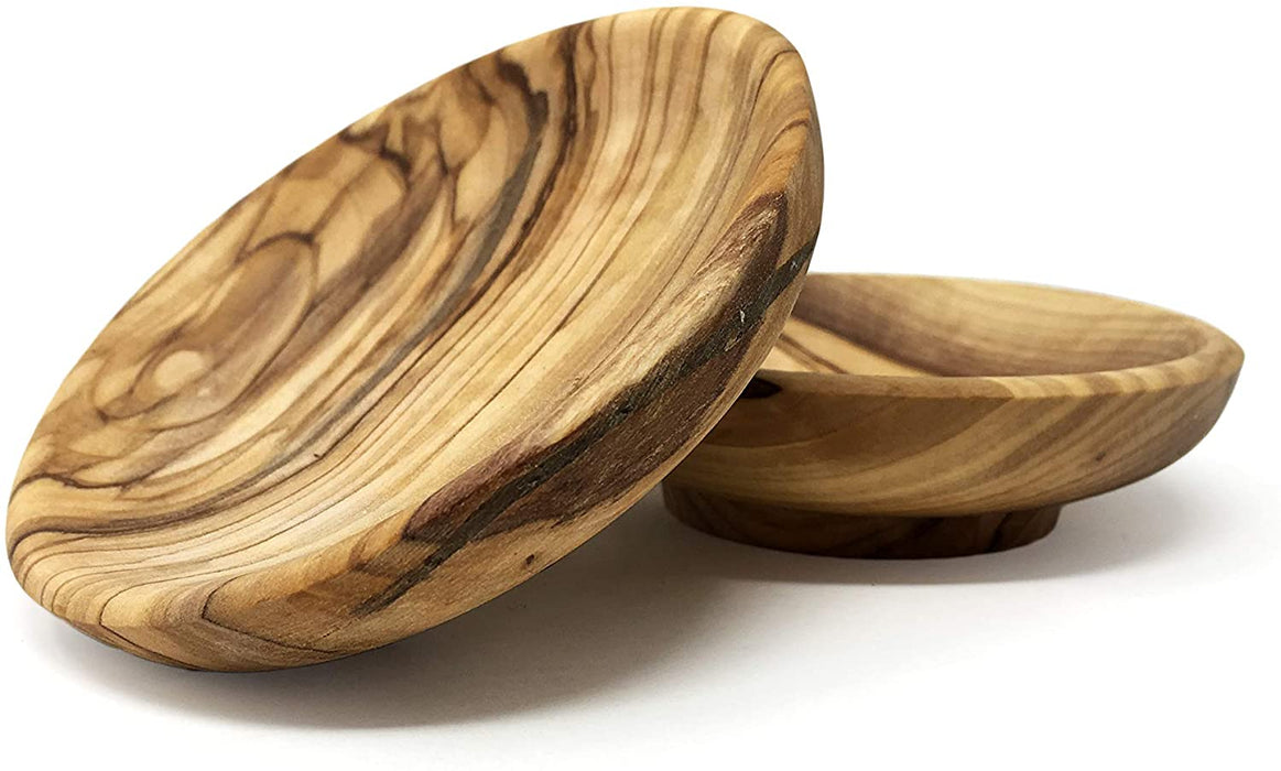 Olive Wood Handcrafted by Artisans in The Holy Land Round Bowl for Serving Candy, Nuts, Desserts, Fruits or Accent Decor for Any Occasion - Set of 2 Pieces -Dimensions: 9.5 x 2 (cm)