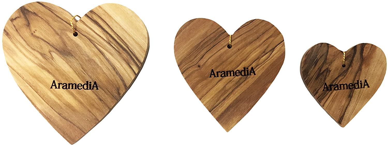 AramediA Olive Wood Handcrafted Heart Tree Christmas Ornament in The Holy Land by Artisans- Set of 3-4" x 3" x 5" (inches)