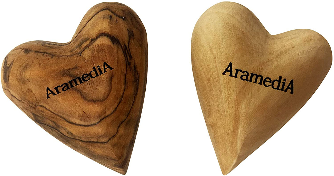 Olive Handcrafted Medium Olive Wood Heart in The Holy Land by Artisans-Set of 2 – 3" x 2.5" (Inches)