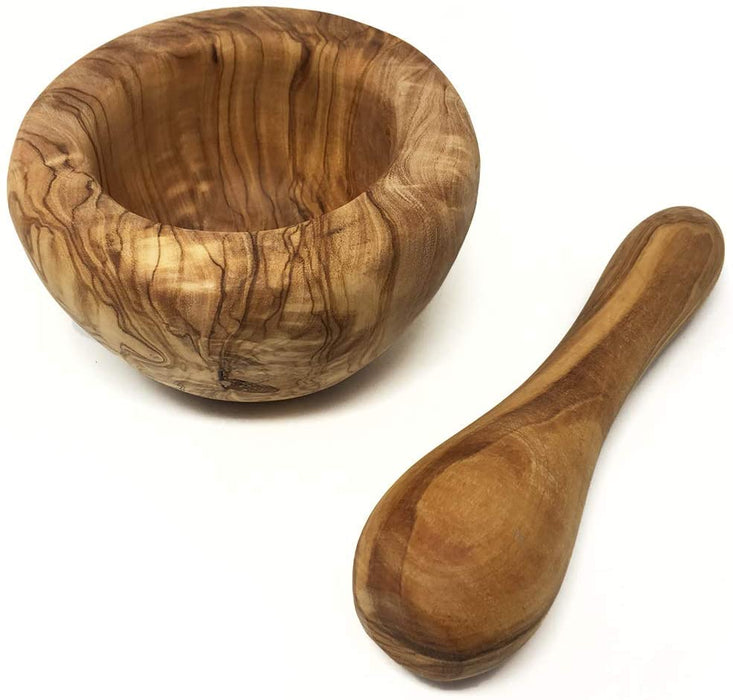 Mortar and Pestle Olive Wood, Tunisian Handicrafts Grinder Set for Kitchen Crush Spices - Garlic Smasher