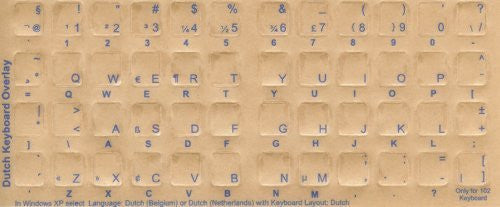 Dutch Keyboard Stickers - Labels - Overlays with Blue Characters for White Computer Keyboard