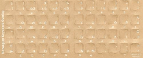 Norwegian Keyboard Stickers - Labels - Overlays with Blue Characters for White Computer Keyboard