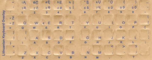 Lithuanian Keyboard Stickers - Labels - Overlays with Blue Characters for White Computer Keyboard