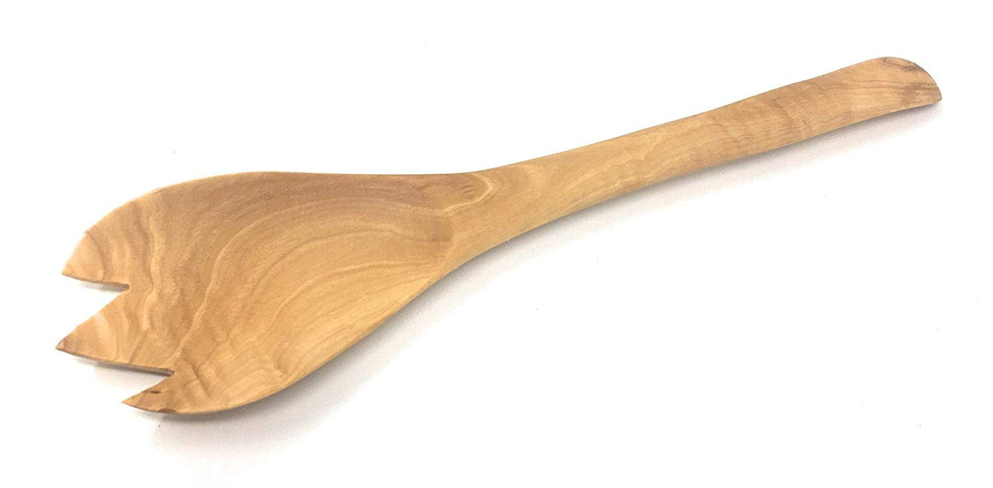 AramediA Wooden Cooking Utensil Olive Wood Fork - Handmade and Hand Carved By Bethlehem Artisans near the birthplace of Jesus (12.5" x 2.5" x 0.3")